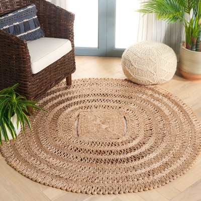Natural Beige Round Jute Handmade Flat Woven Rug, 6'