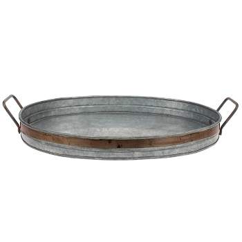 18" Aged Galvanized Metal Tray with Rust Trim and Handles Gray - Stonebriar Collection