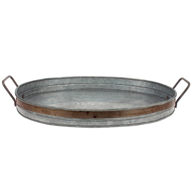 18&#34; Aged Galvanized Metal Tray with Rust Trim and Handles Gray - Stonebriar Collection, 1 of 7