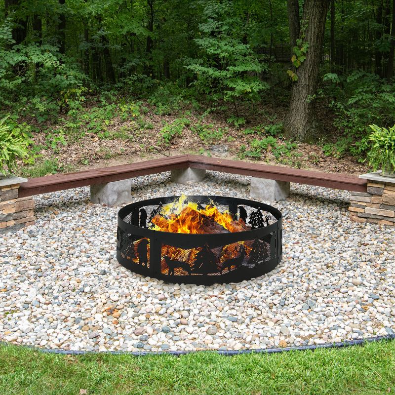 Sunnydaze Forest Wilderness Heavy-Duty Steel Fire Pit Ring with 360-Degree Wildlife Cutouts - 36-Inch Round - Black, 2 of 6
