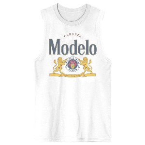 Modelo Lion Logo Crew Neck Sleeveless Men's White Tank Top - 1 of 3