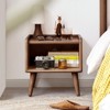 Gulches 13 Inch Tall Dark Brown Nightstand, 1 Open Shelf, Supported by Wooden Legs - 3 of 4