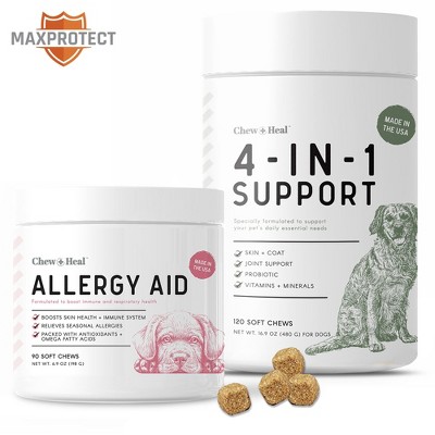 Chew + Heal MaxProtect Allergy Aid with Antioxidants, Dog Supplement & Multivitamin - 210 Delicious Total Chews