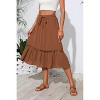 2025 Trendy High Waist Tiered Flowy Skirt for Women - Below Knee with Pockets A-09 Olive Brown - 4 of 4