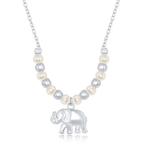 Bella Silver Sterling Silver Alternating FWP & Plain Bead Elephant Charm Necklace - Silver - 16+2 Inch - 1 of 2