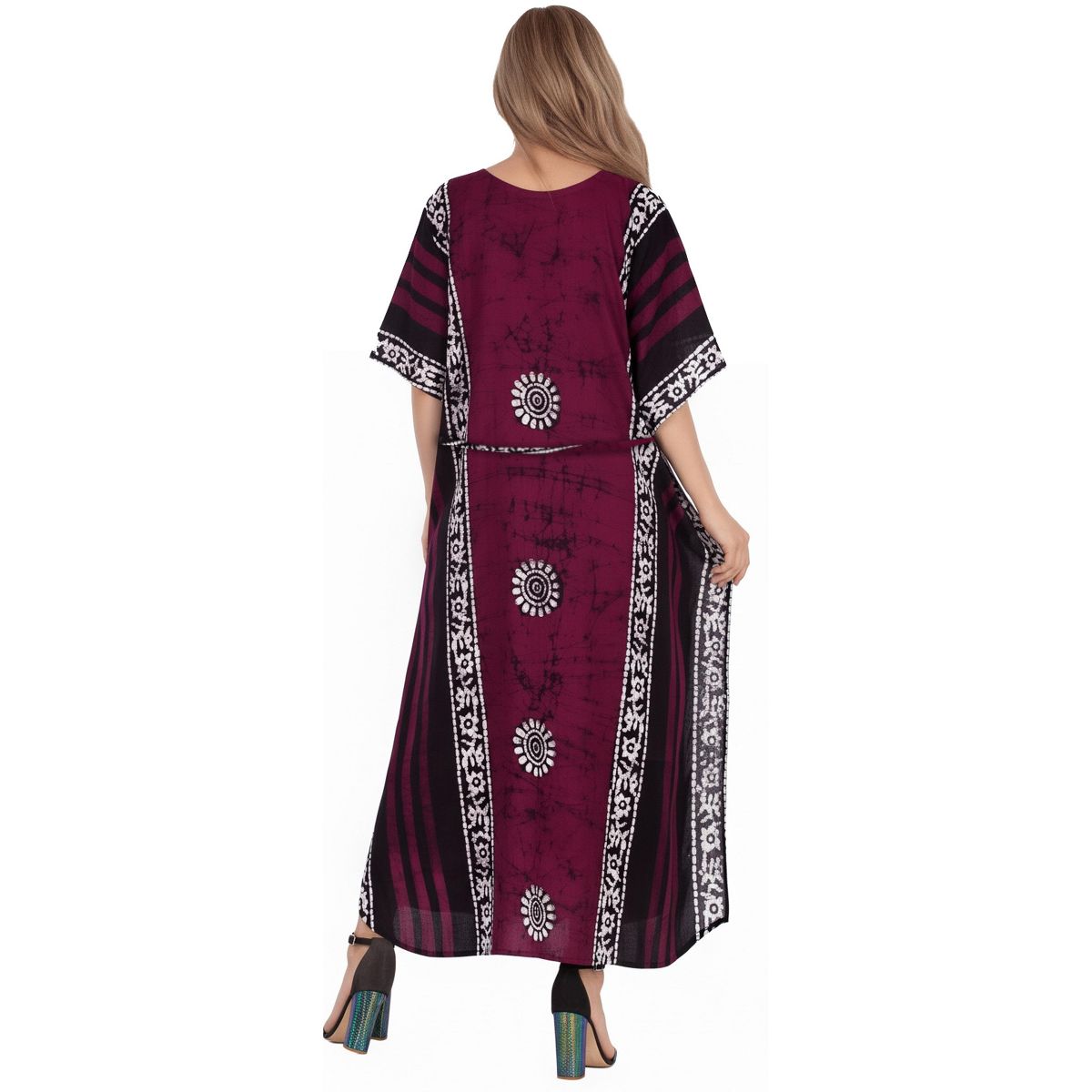 LA LEELA Summer Cotton Women Holiday Caftan Dress Resortwear Vacation Cruise Lounge Wear Flowy Relaxed Silhouette 2X-3X Red Floral - thumbnail 2