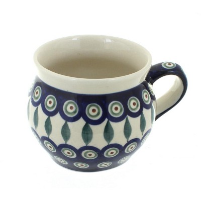 Blue Rose Polish Pottery Peacock Bell-Shaped Mug