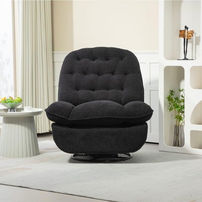 360° Swivel Recliner Adjustable Chair Chenille Swivel Reclining Glider Single Chaise Lounge Sofa Chair With Black Metal Round Base-Cuddlewood