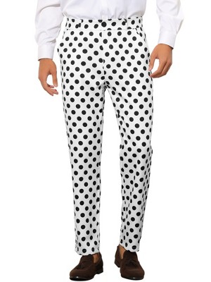 Lars Amadeus Men's Regular Fit Flat Front Polka Dots Printed Pants