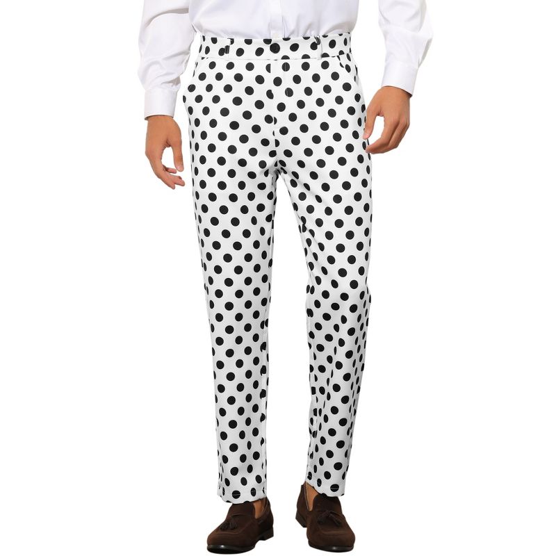 Lars Amadeus Men's Regular Fit Flat Front Polka Dots Printed Pants, 1 of 6