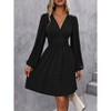 Mini Deep V Sexy Long Sleeve Dress for Women A-Line High Waisted Casual Flowy Dress for Cocktail Wedding Guest - 2 of 4