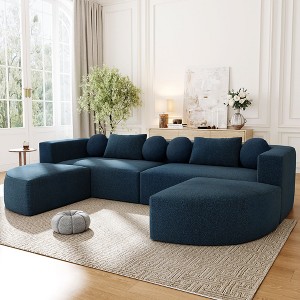 114.9"W Modular Sectional Sofa with Curved Design, Free-Combined Boucle Fabric Sofa Bed - ModernLuxe - 1 of 4