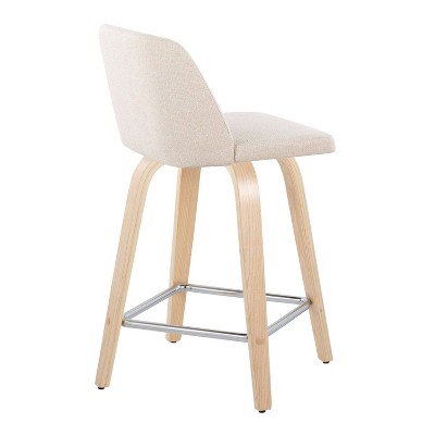 Toriano 24" Cream and Natural Wood Swivel Counter Stool