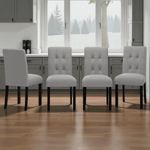 Mshliw Set of 4 Upholstered Dining Chairs with Tufted Back, Rubber Wood Legs, Linen Fabric, for Kitchen or Dining Room - 1 of 4