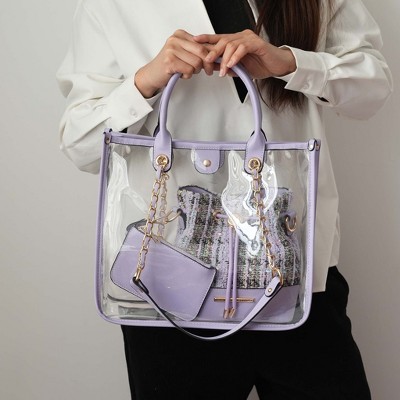 MKF Collection Diva PVC Clear Tote Bag with Tweed Bucket Bag by Mia K- Denim — фото 3