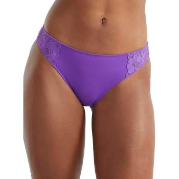 Womens Purple 3pk Invisible Lace Back Thongs