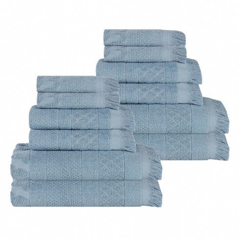 Cotton Geometric Jacquard Plush Soft Absorbent Face Towel Washcloth Set Of  12, White - Blue Nile Mills : Target