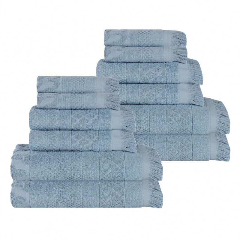 Cotton Geometric Jacquard Plush Soft Absorbent 12 Piece Towel Set by Blue Nile Mills, 1 of 9