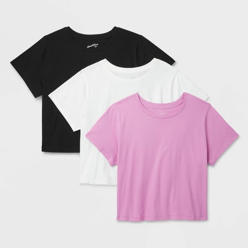 Women's 3pk Shrunken Short Sleeve T-shirt - Universal Thread™  White/black/pink 4x : Target