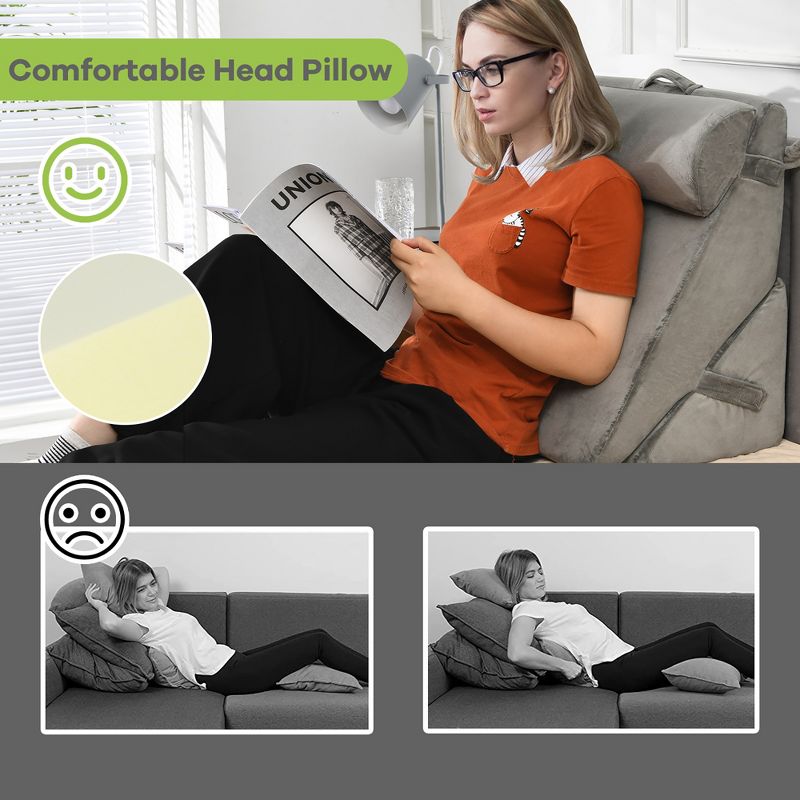 Costway Bed Wedge Pillow Adjustable Neck Back Support Memory Foam Headrest White\Grey, 4 of 11