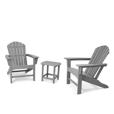 3pk Seating Set with Plastic Resin Adirondack Chairs & Side Table - Gray - EDYO LIVING