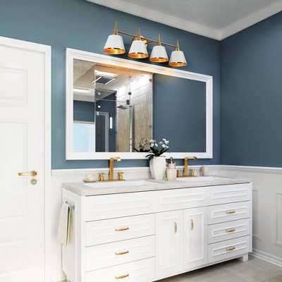 Idaikos 29" Polished Gold and White 4-Light Vanity Light Bar