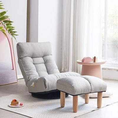 Acekool Swivel Lounge Chair - Adjustable Grey Floor Recliner for Living Room & Office