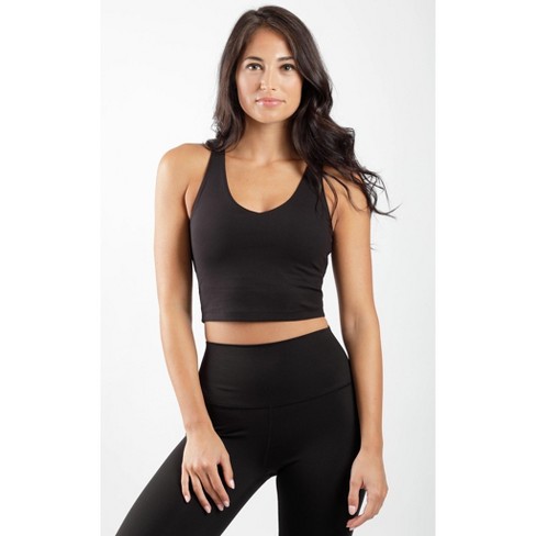 90 Degree By Reflex Womens Fitted V Neck Cropped Tank Top - Black