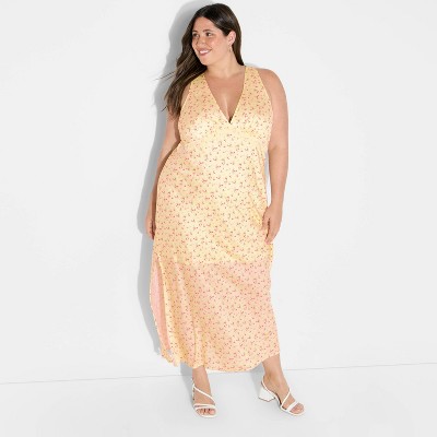 Women's Matte Satin Lace Trim Maxi A-Line Dress - Wild Fable™