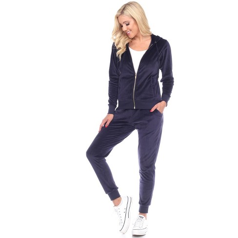 White Mark Plus Size 2 Piece Velour Tracksuit Set - Black