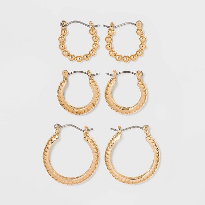 Multi Textured Hoop Trio Earrings - A New Day™ Gold