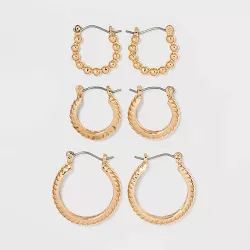 Multi Textured Hoop Trio Earrings - A New Day™ Gold