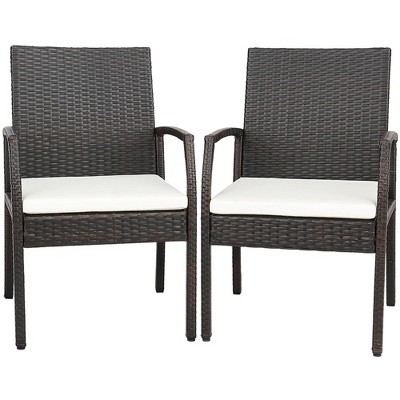 Tangkula 2PCS Patio PE Rattan Wicker Dining Armchairs Outdoor Chair w/ Removable Cushion