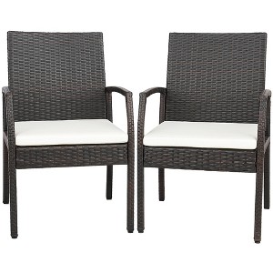 Tangkula 2PCS Patio PE Rattan Wicker Dining Armchairs Outdoor Chair w/ Removable Cushion - 1 of 4