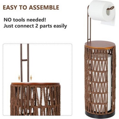 Freestanding Toilet Paper Holder, 3-Roll Storage, Rattan Decor