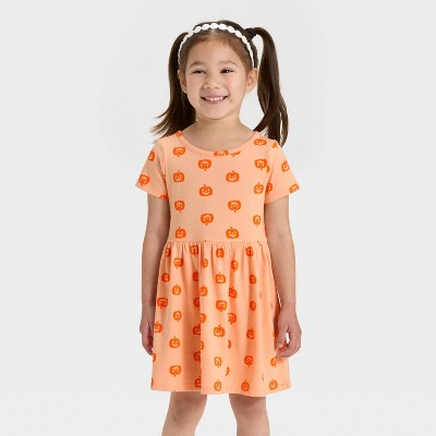 Toddler Girls' Short Sleeve Halloween Pumpkin Dress - Cat & Jack™ Orange