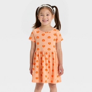 Toddler Girls' Short Sleeve Halloween Pumpkin Dress - Cat & Jack™ Orange - 1 of 3