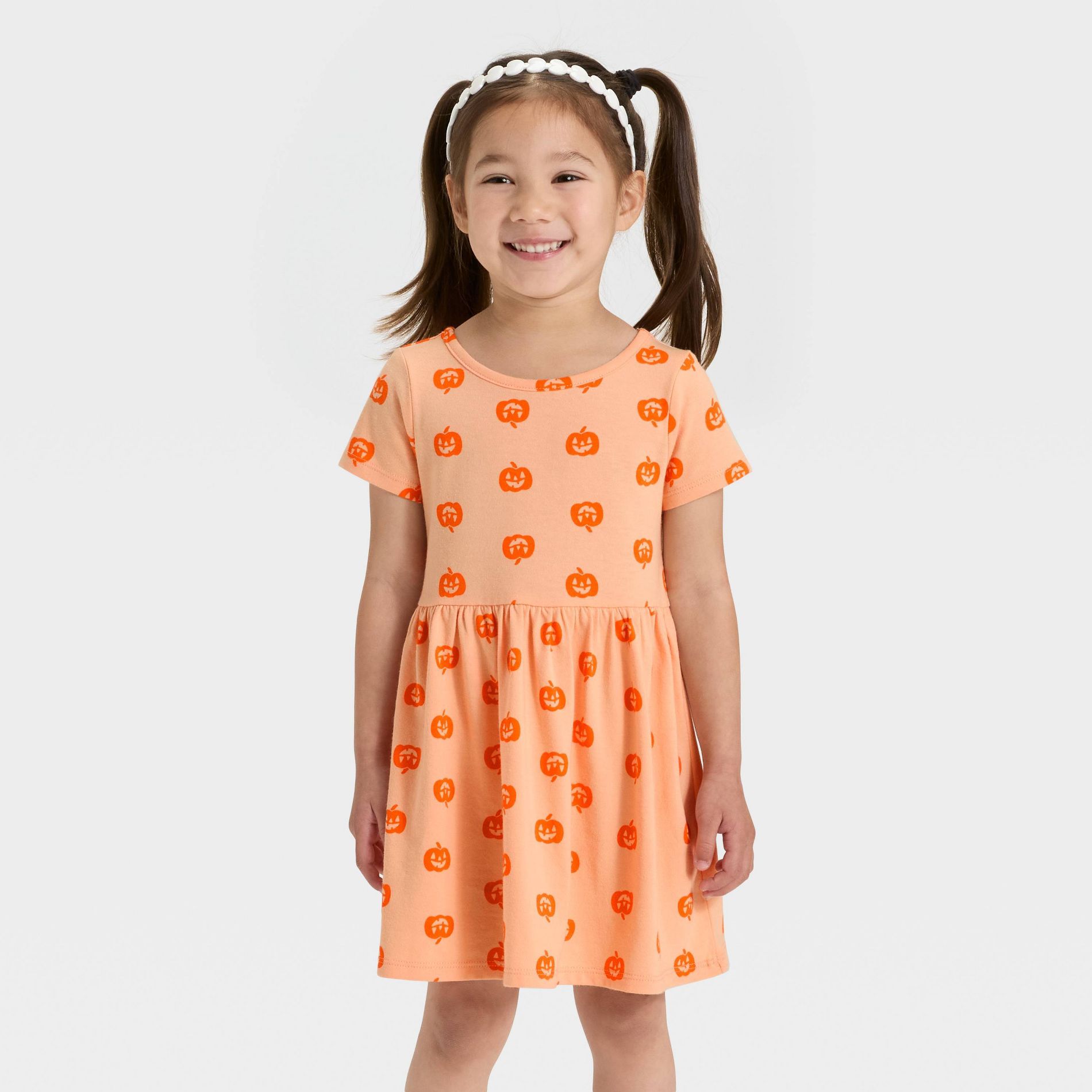 Toddler Girls' Short Sleeve Halloween Pumpkin Dress - Cat & Jack™ Orange 18M