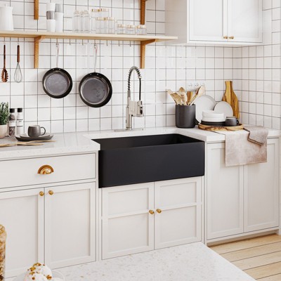 Matte Black Fireclay Single Bowl Farmhouse Kitchen Sink