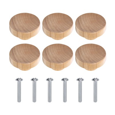 Unique Bargains Pure Wood Flat Round Dresser Drawer Knobs with Screws for Cupboard