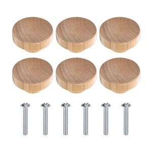Unique Bargains Pure Wood Flat Round Dresser Drawer Knobs with Screws for Cupboard - 1 of 4