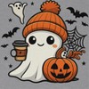 Rerun Island Women Ghost Coffee Cozy Vibes Fall Short Sleeve Graphic Cotton Baby Tee - 2 of 4