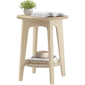 Simple Trending Small Round End Table with Lower Shelf Natural Beige - 1 of 4
