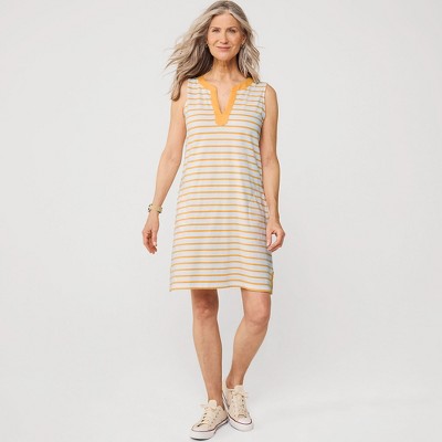 Lands' End Women's Cotton Jersey Notch Neck Dress with Soutache