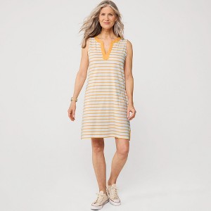 Lands' End Women's Cotton Jersey Notch Neck Dress with Soutache - 1 of 4