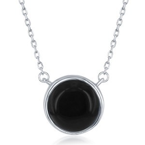 Bella Silver Sterling Silver, Natural Stone Necklace - Black Onyx - Black - 17.5 Inch - 1 of 2