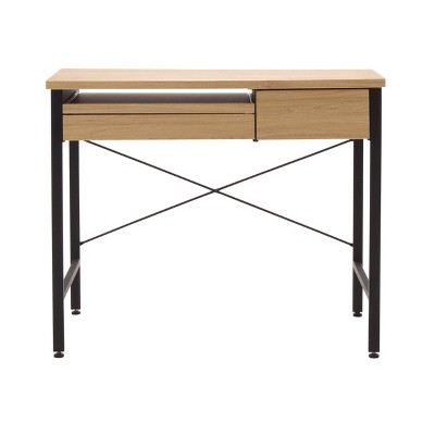 Graphite Black Steel Compact Workstation with Ashwood Drawers