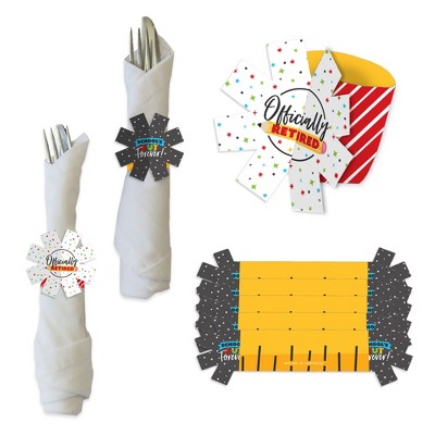 Big Dot of Happiness Teacher Retirement - Happy Retirement Party Paper Napkin Holder - Napkin Rings - Set of 24