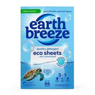 Earth Breeze Laundry Detergent Sheets - Fresh Scent Eco Sheets - 32ct - 64 Loads