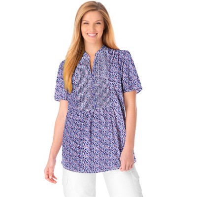 Woman Within Plus Size Pintucked Half-Button Tunic